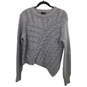 Lumiere Asymmetric Hem Chunky Cable Knit Cropped Long Sleeve Gray Sweater M